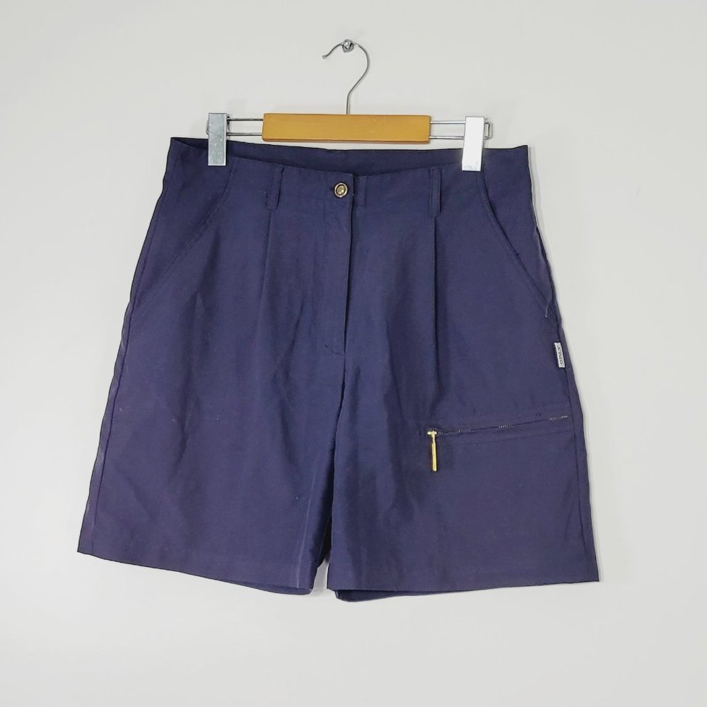 Orly Navy Blue Pleated Uniform Shorts Mid Length Womens Casual Retro Style 10